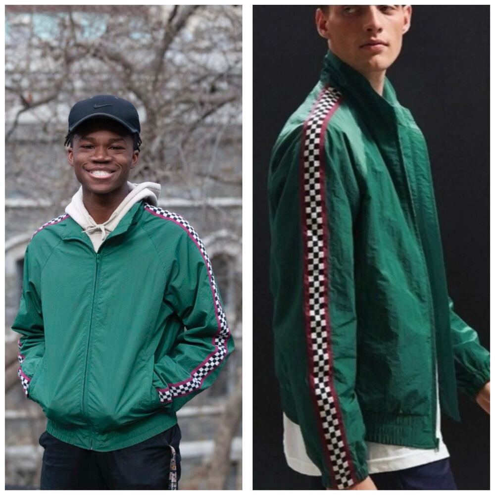 Urban Outfitters Mens Green Checker Windbreaker Jacket Size Medium Zip Up